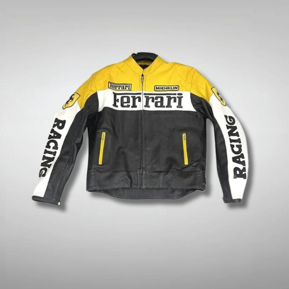 Ferrari Black And Yellow Leather Jacket