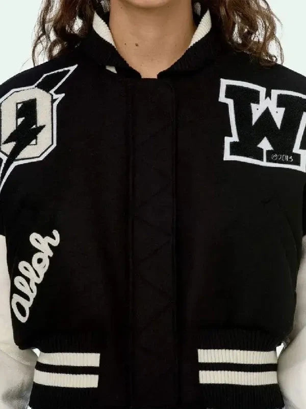  Cropped Bomber Wool Varsity Jacket