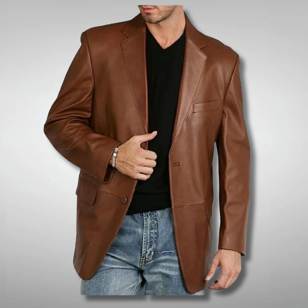 Mens Brown Leather Blazer