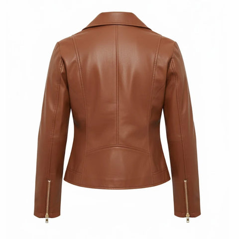 Brown Biker Style Womens Jacket