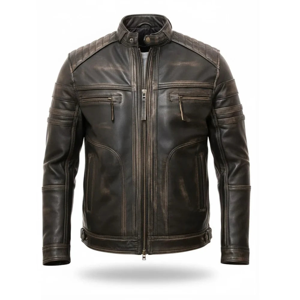 Brown Distressed Motorcycle Leather Jacket