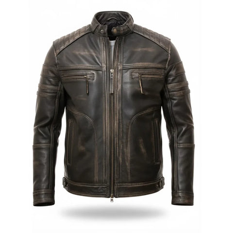 Brown Distressed Motorcycle Leather Jacket
