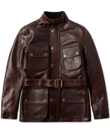 Triumph Barbour Brown Leather Motorcycle Jacket