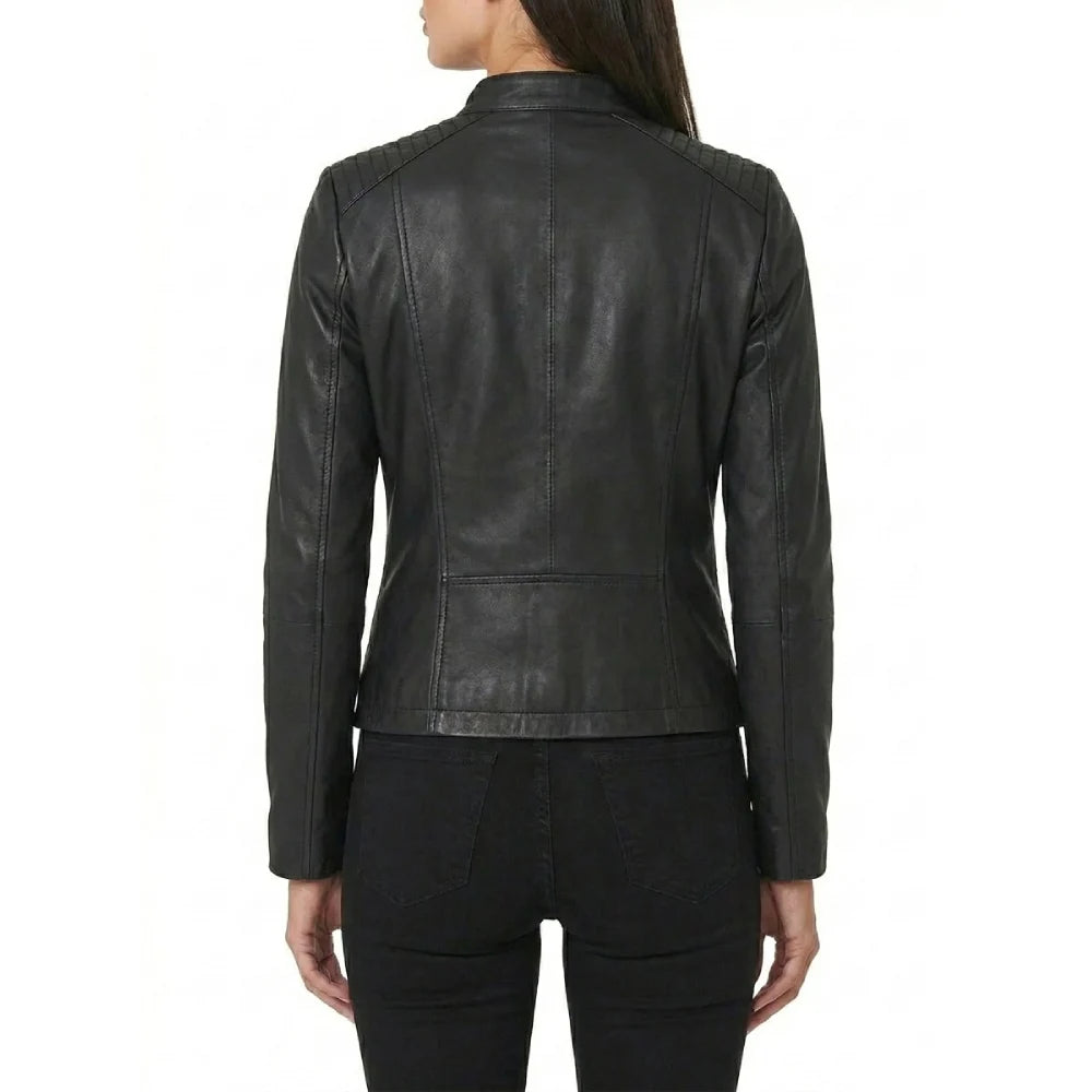 Buy black leather biker jacket women