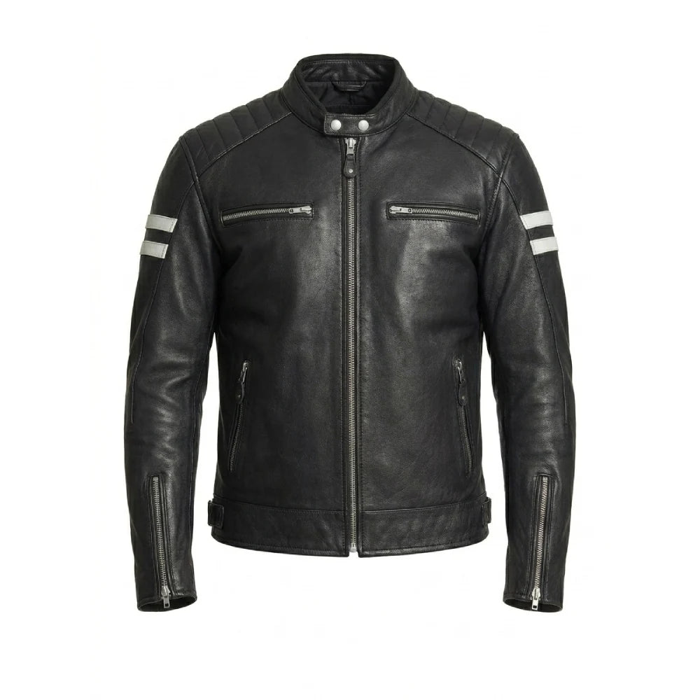 Buy black padded leather motorcycle jacket mens