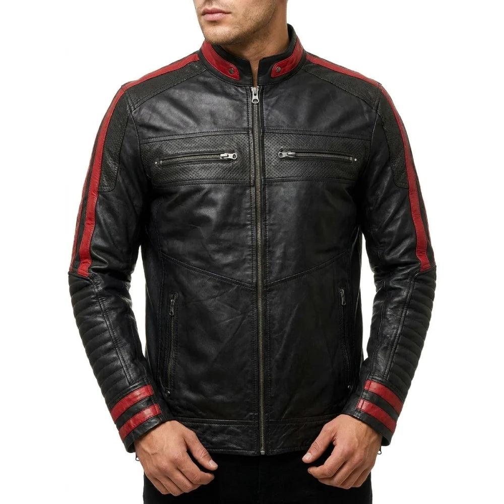 Buy cafe racer black leather jacket for men