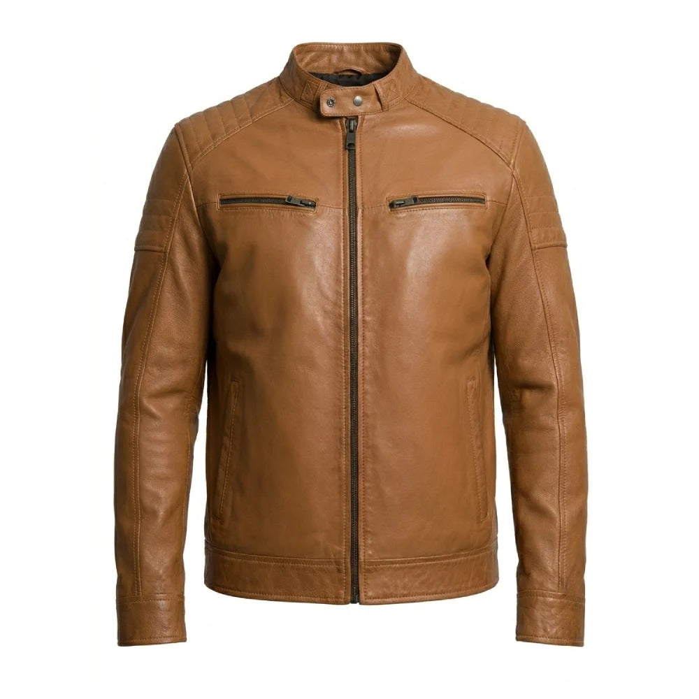 Buy casual tan brown leather jacket for men
