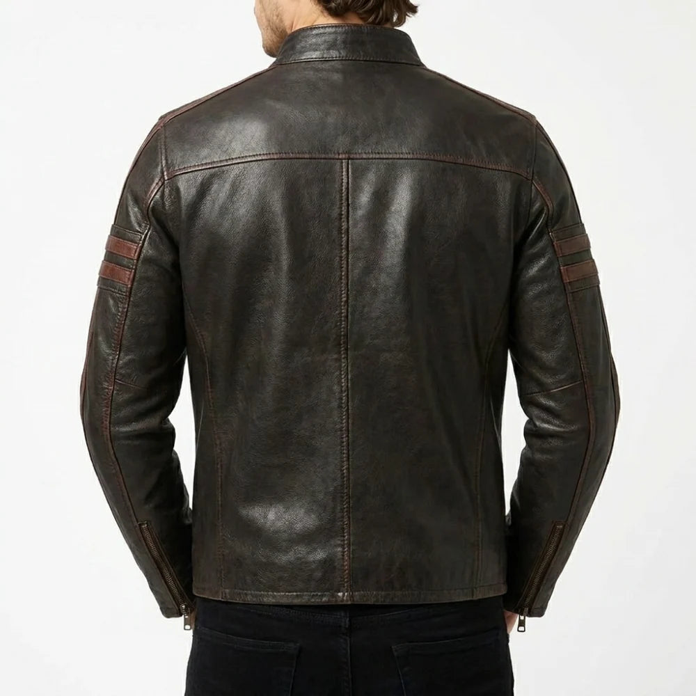 Buy mens black cafe racer leather jacket stripe