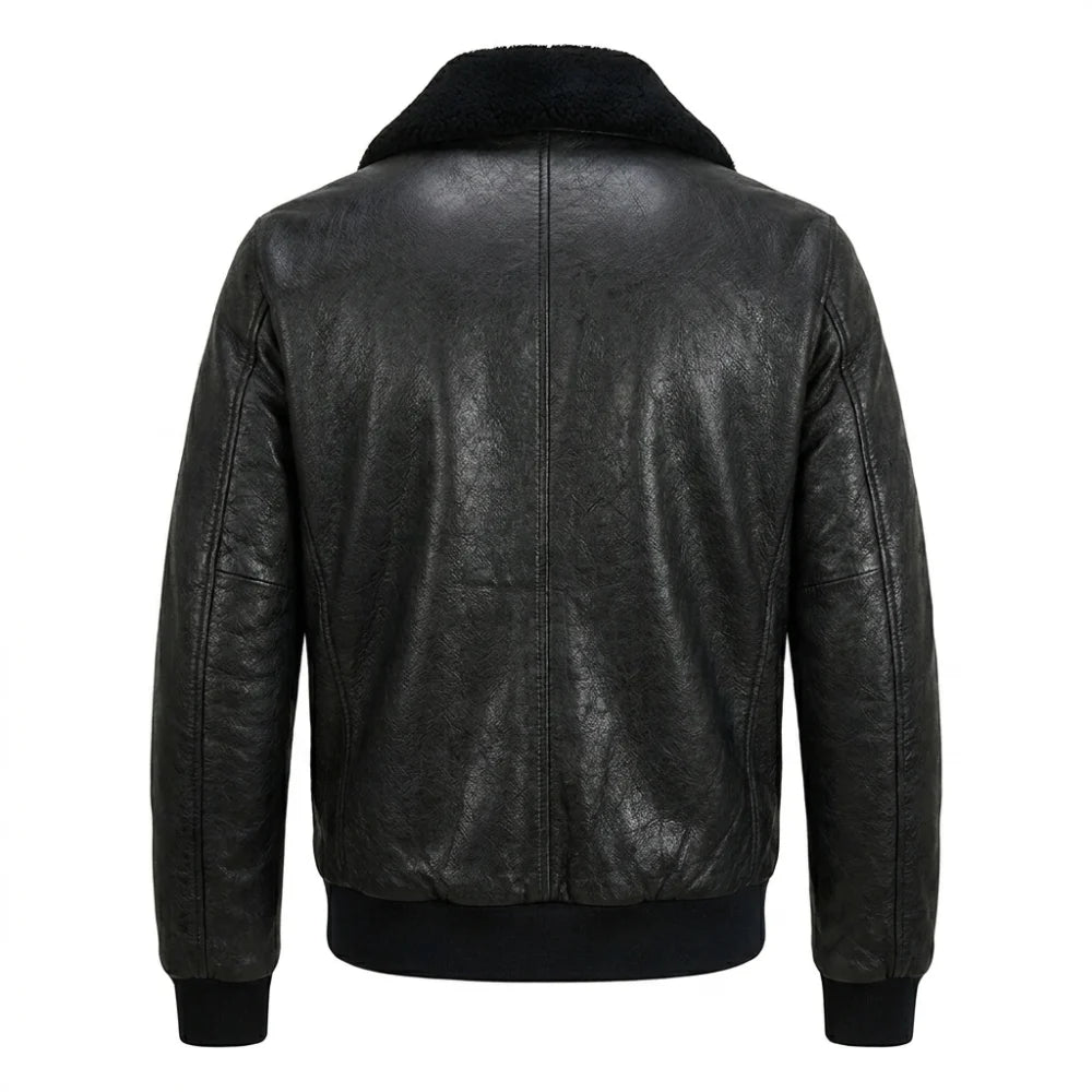 Buy mens black leather bomber jacket fur collar