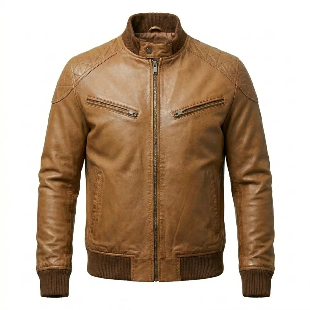 Buy mens waxed sheepskin leather bomber jacket