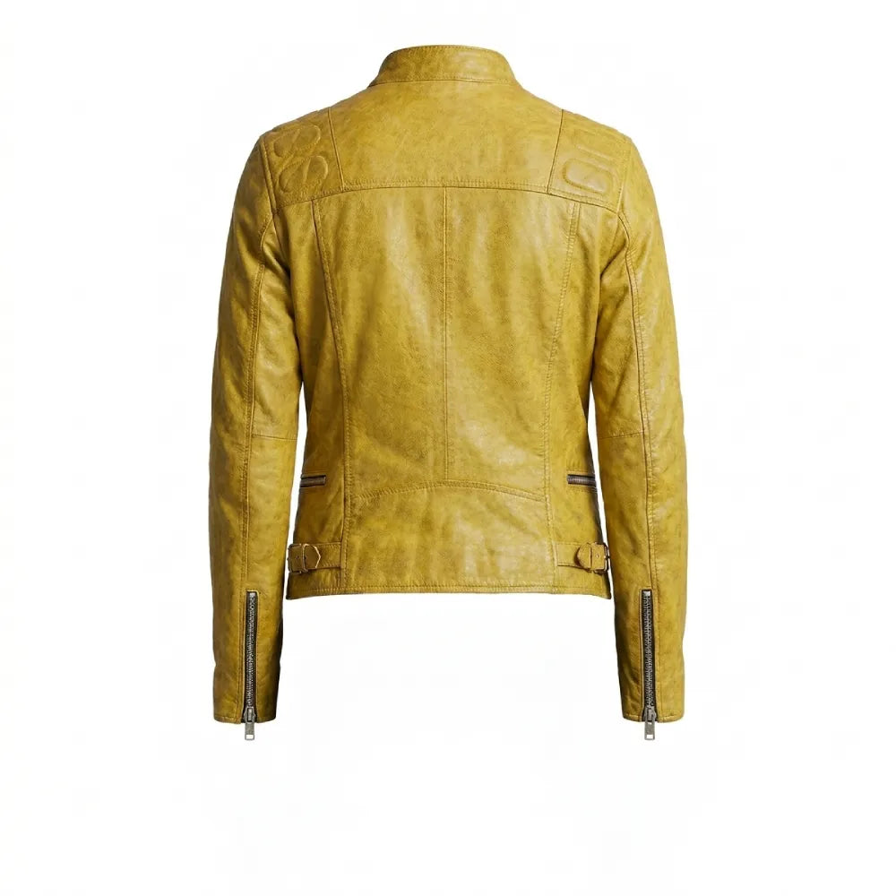 Buy moto yellow leather jacket for women