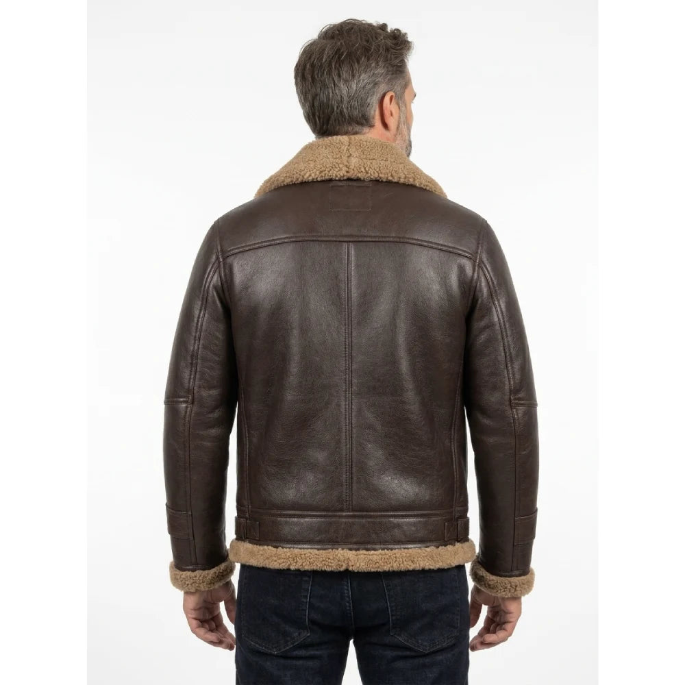 Buy shearling brown real leather jacket mens