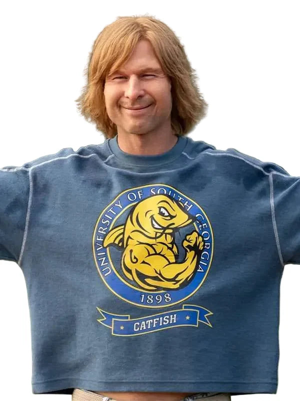 Glen Powell Blue Cotton T Shirt
