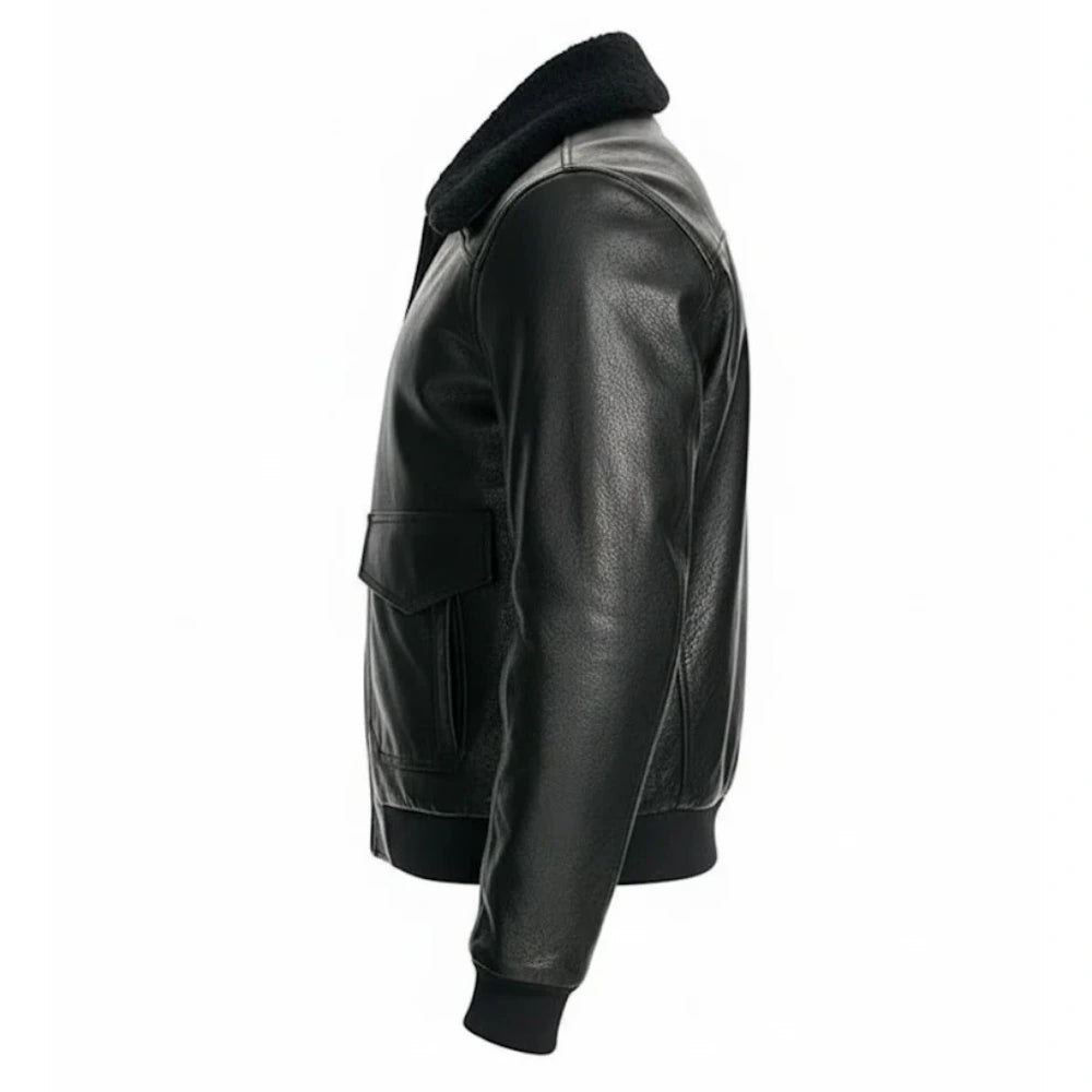 Classic Black Fur Bomber Jacket