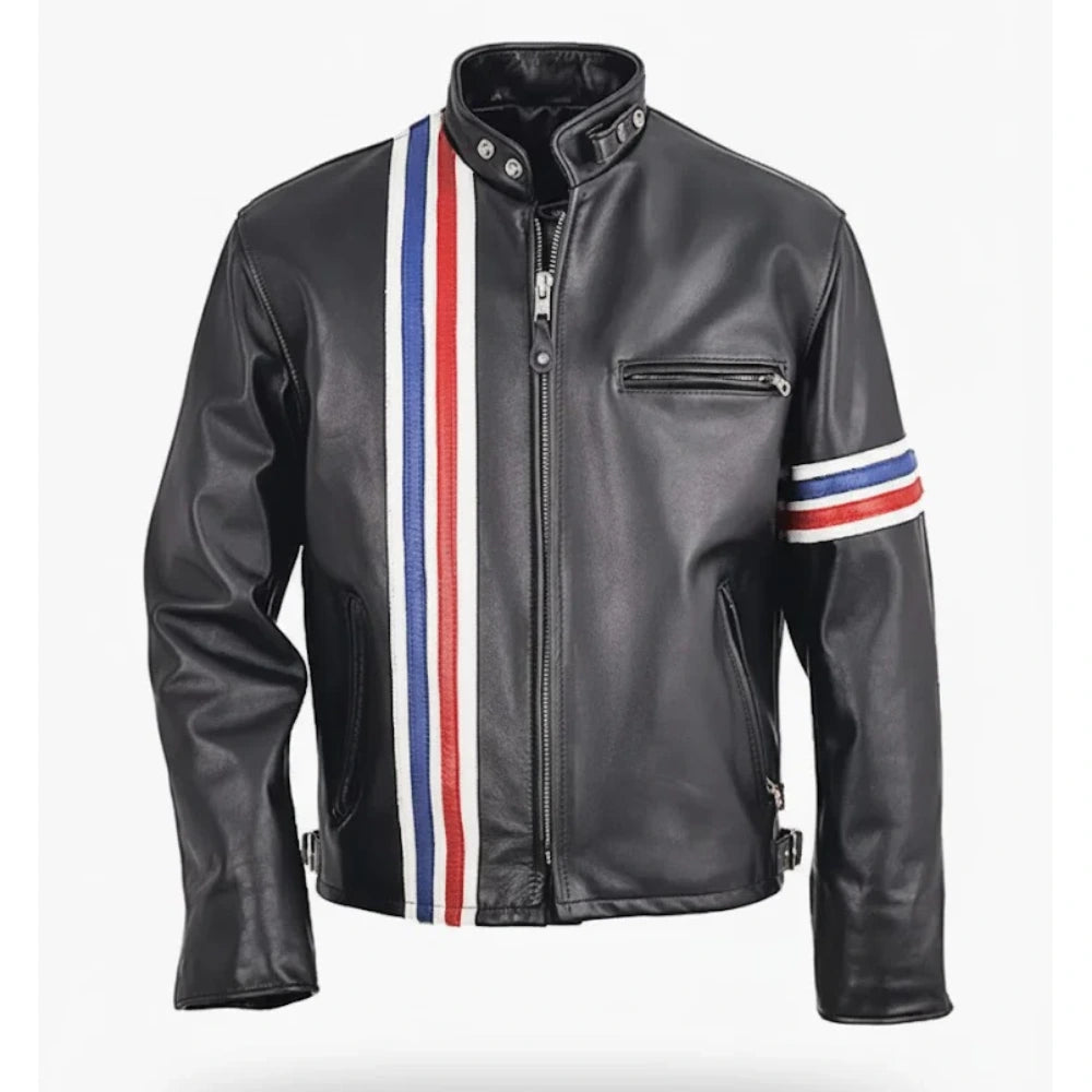 Classic Mens Striped Moto Jacket