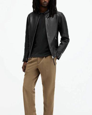 All Saints Cora Leather Snap Back Collar Jacket