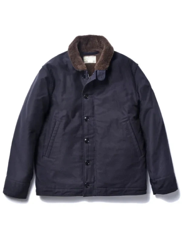 Navy cotton jacket with zipper and button closure
