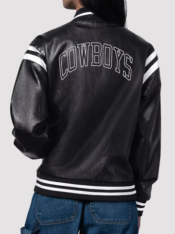 Dallas-Cowboys-Starter-Womens-High-Heat-Vegan-Black-Leather-Varsity-Jacket