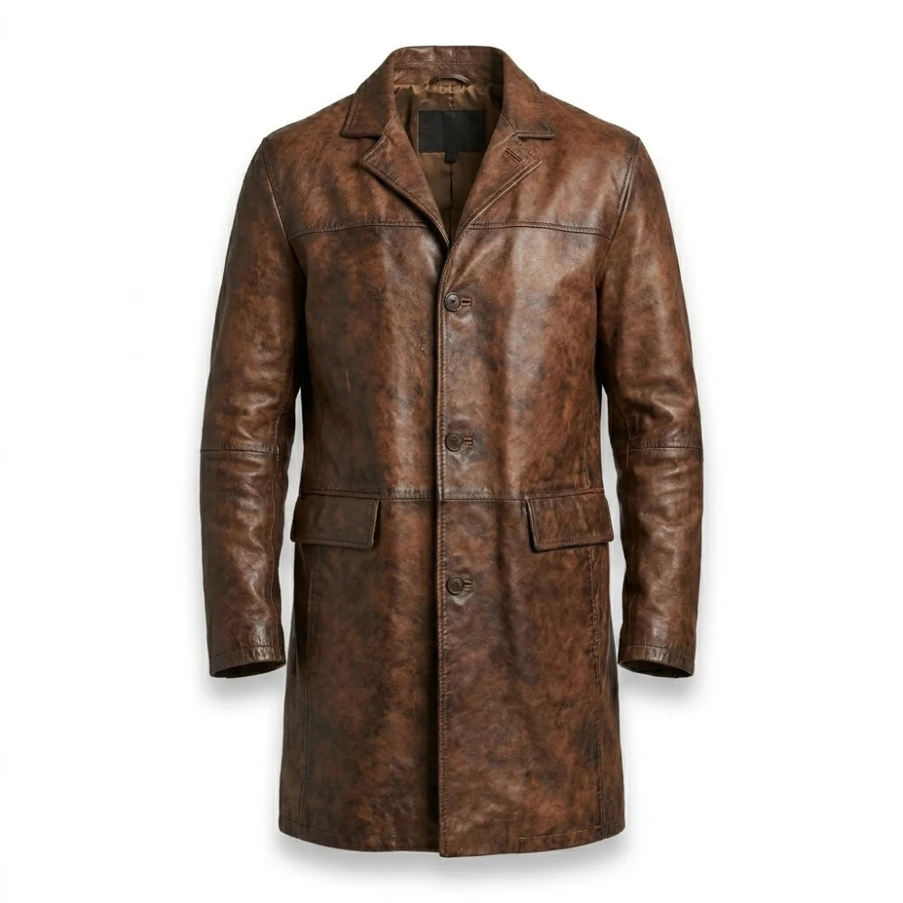 Buy Dwayne Johnson Red Notice Brown Leather Coat