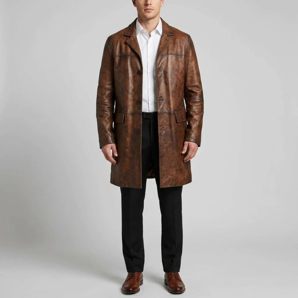 Dwayne Johnson Red Notice Brown Leather Coat