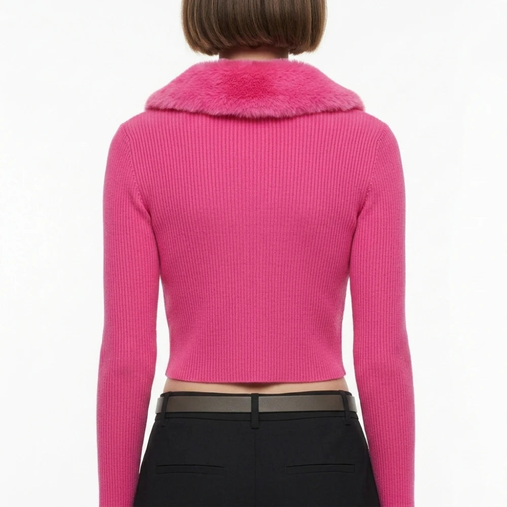 Elle 2026 Lexi Minetree Pink Fur Collar Cardigan