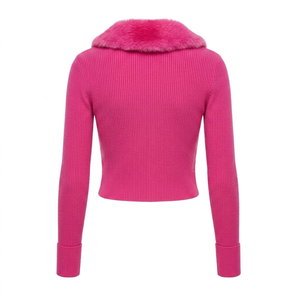 Elle 2026 Lexi Minetree Pink Fur Collar Cardigan