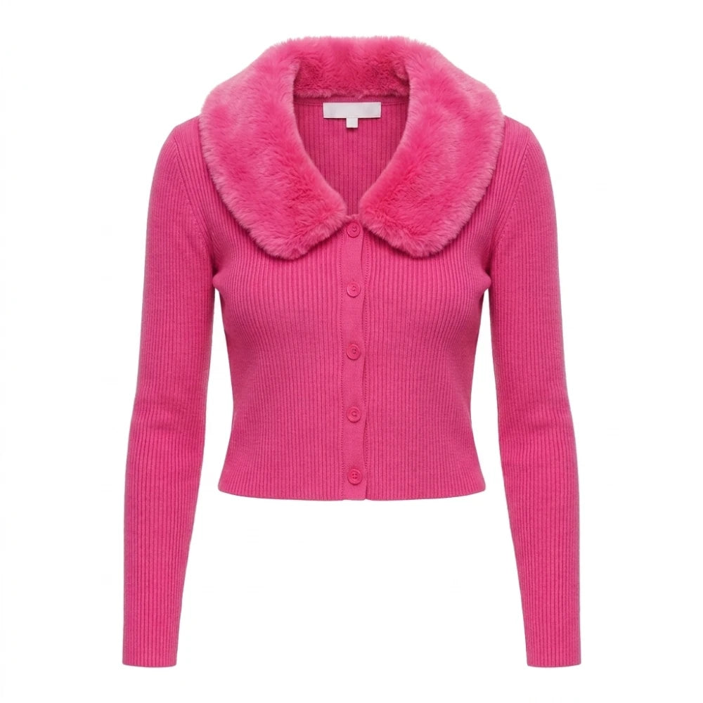 Elle 2026 Lexi Minetree Pink Fur Collar Cardigan
