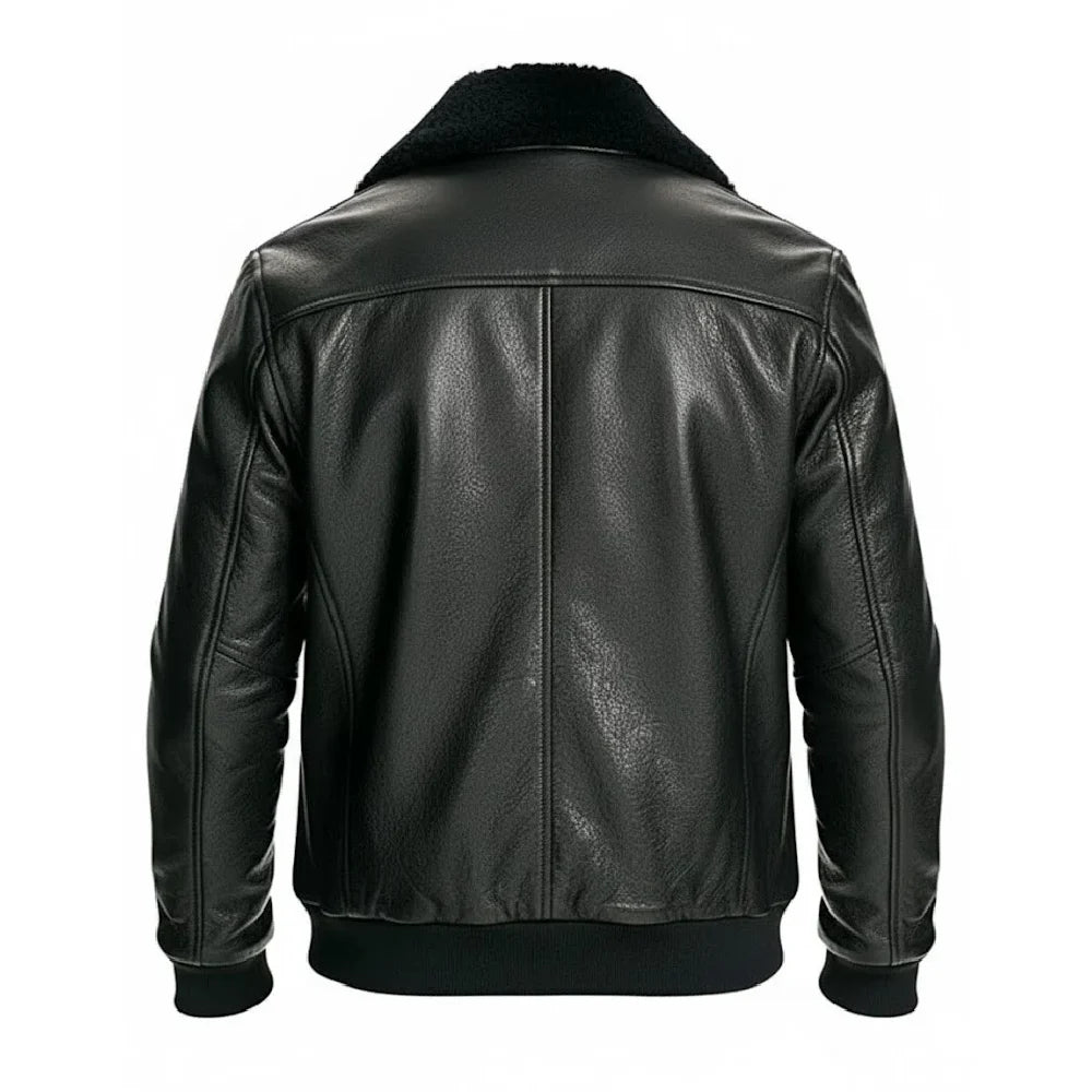 Fur Trimmed Black Bomber Jacket