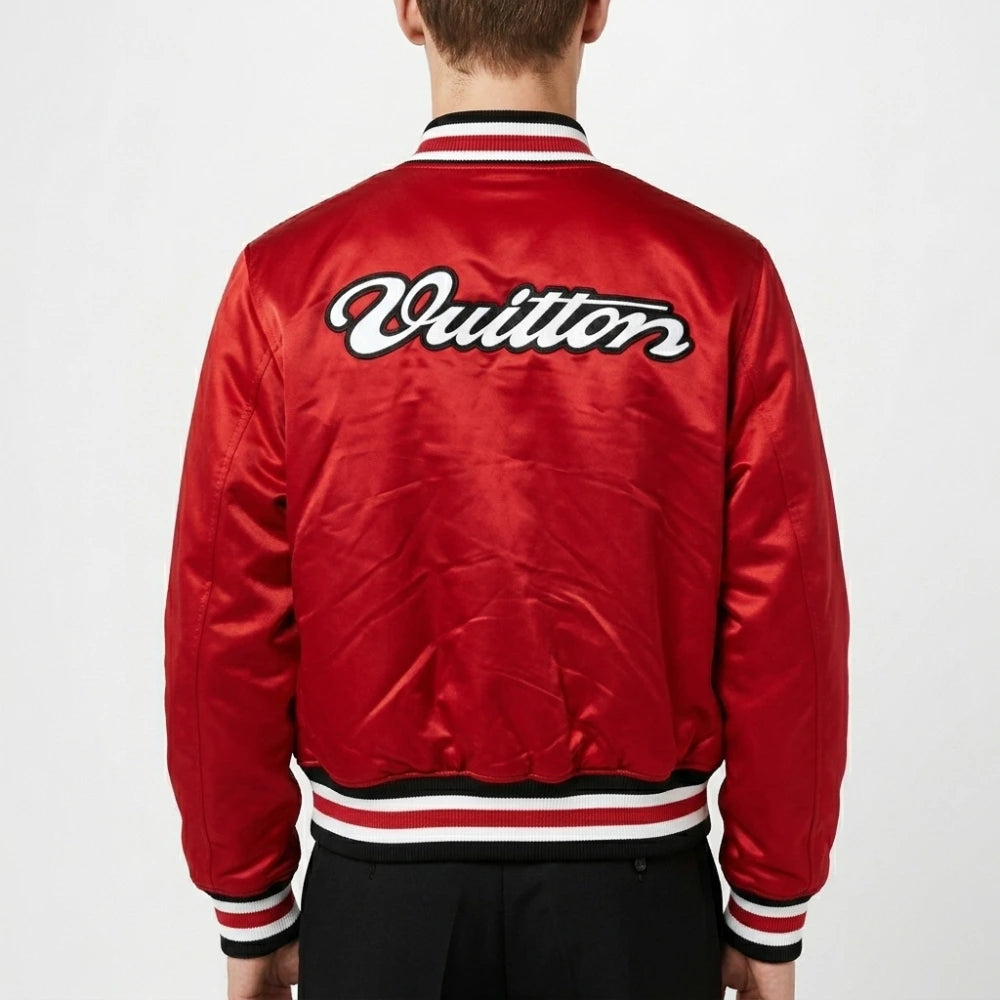 Future Rapper 2026 Red Satin Varsity Jacket