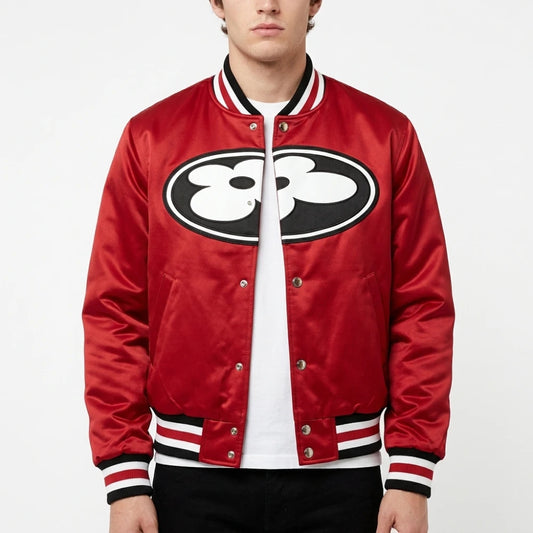 Future Rapper 2026 Red Satin Varsity Jacket