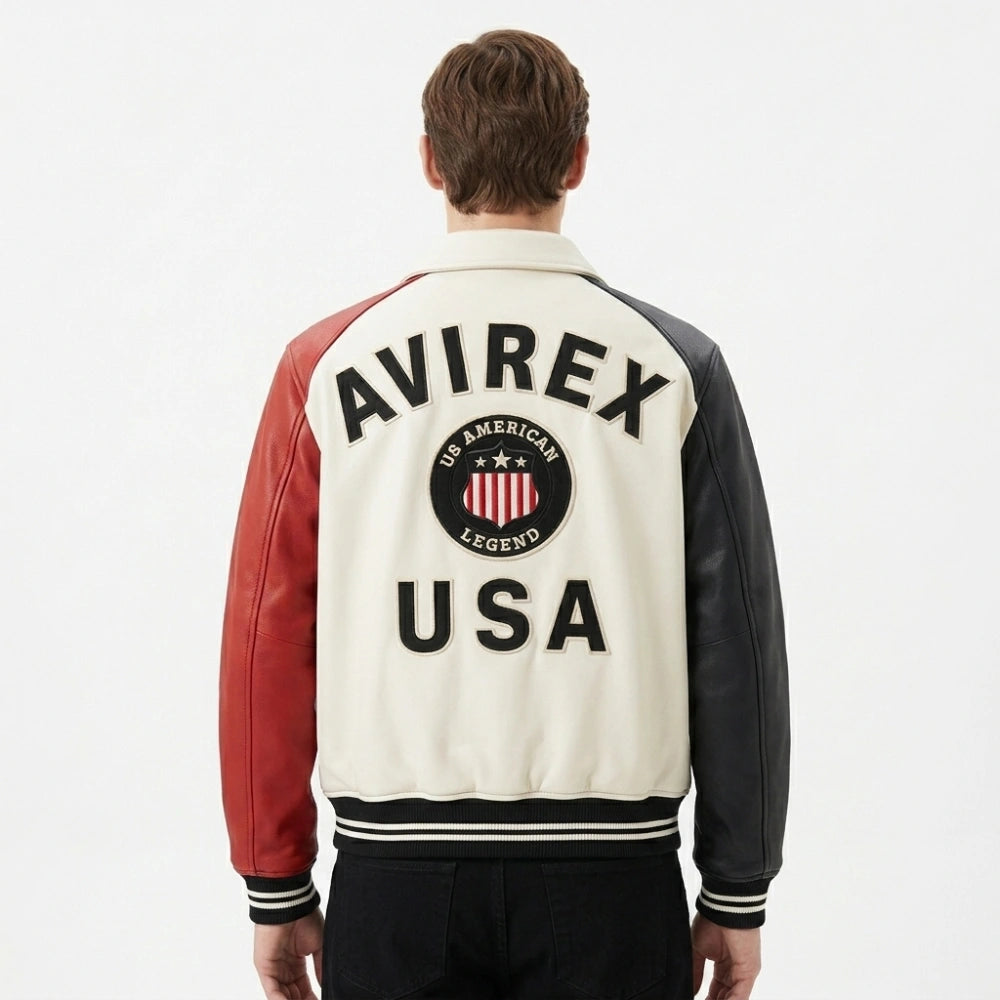 Avirex USA Flag Patch Leather Jacket