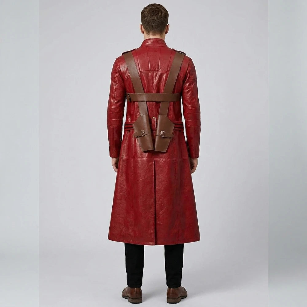 Get Dante Red Leather Trench Coat