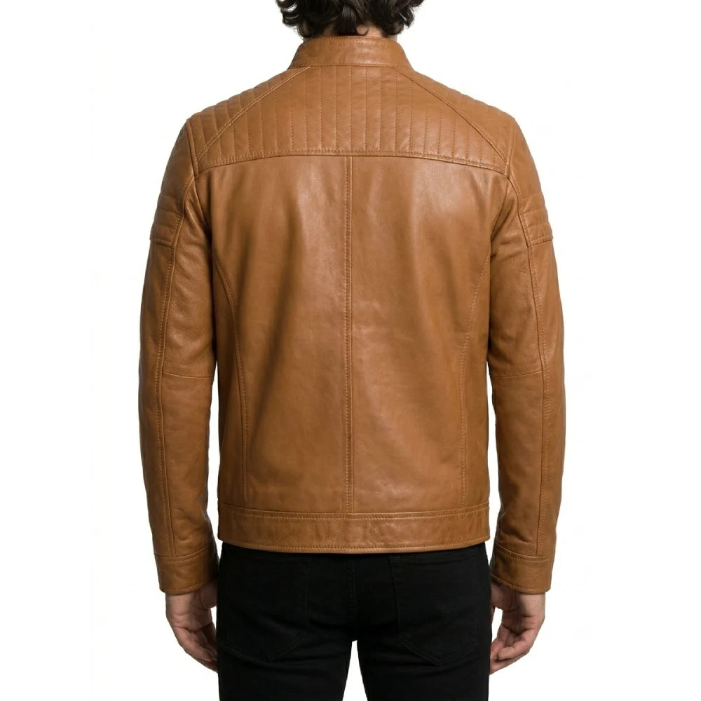 Get casual tan brown leather jacket for men