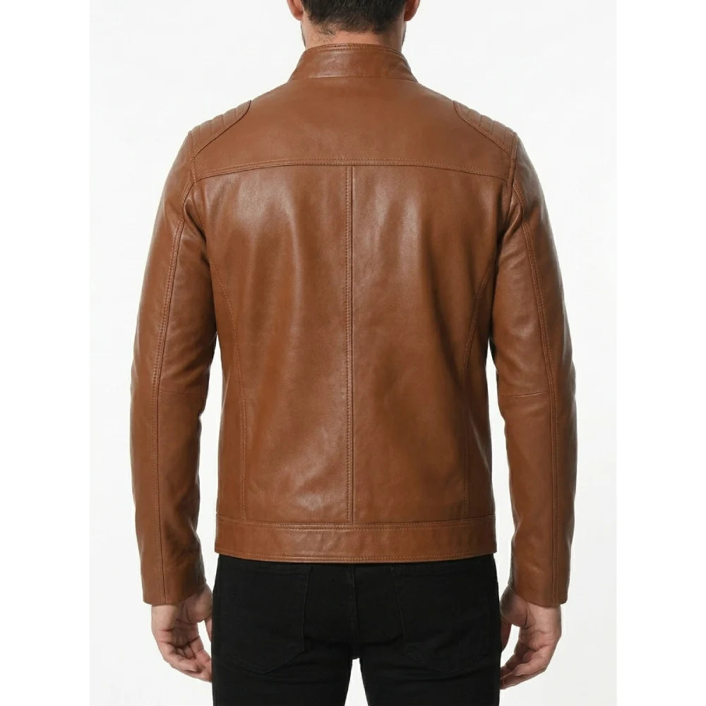 Get mens cafe racer brown leather jacket