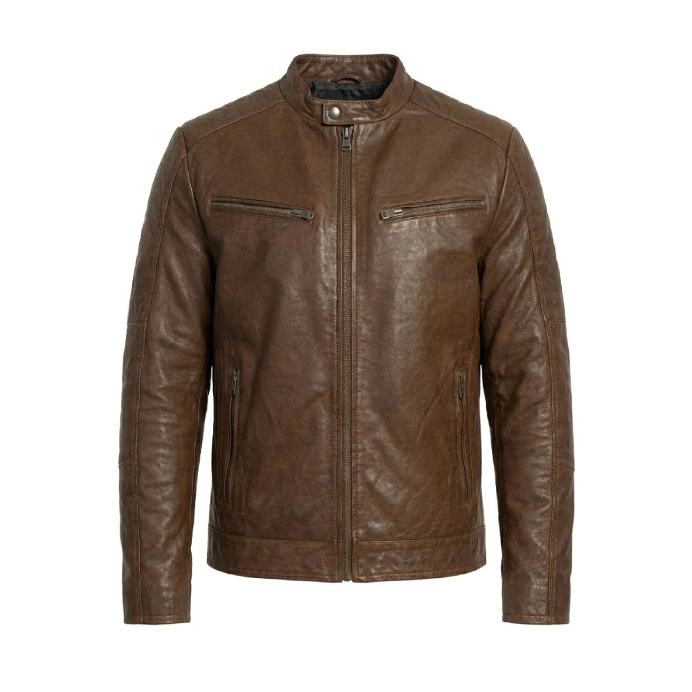 Get mens waxed sheepskin chocolate brown leather jacket
