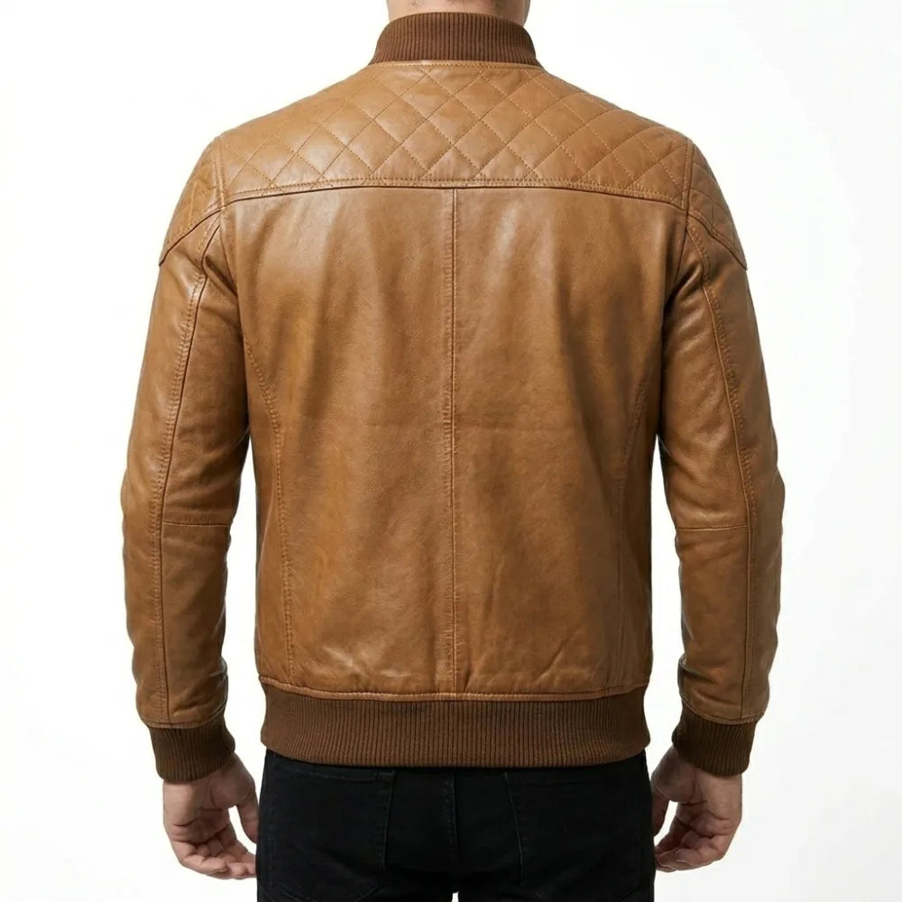 Get mens waxed sheepskin leather bomber jacket