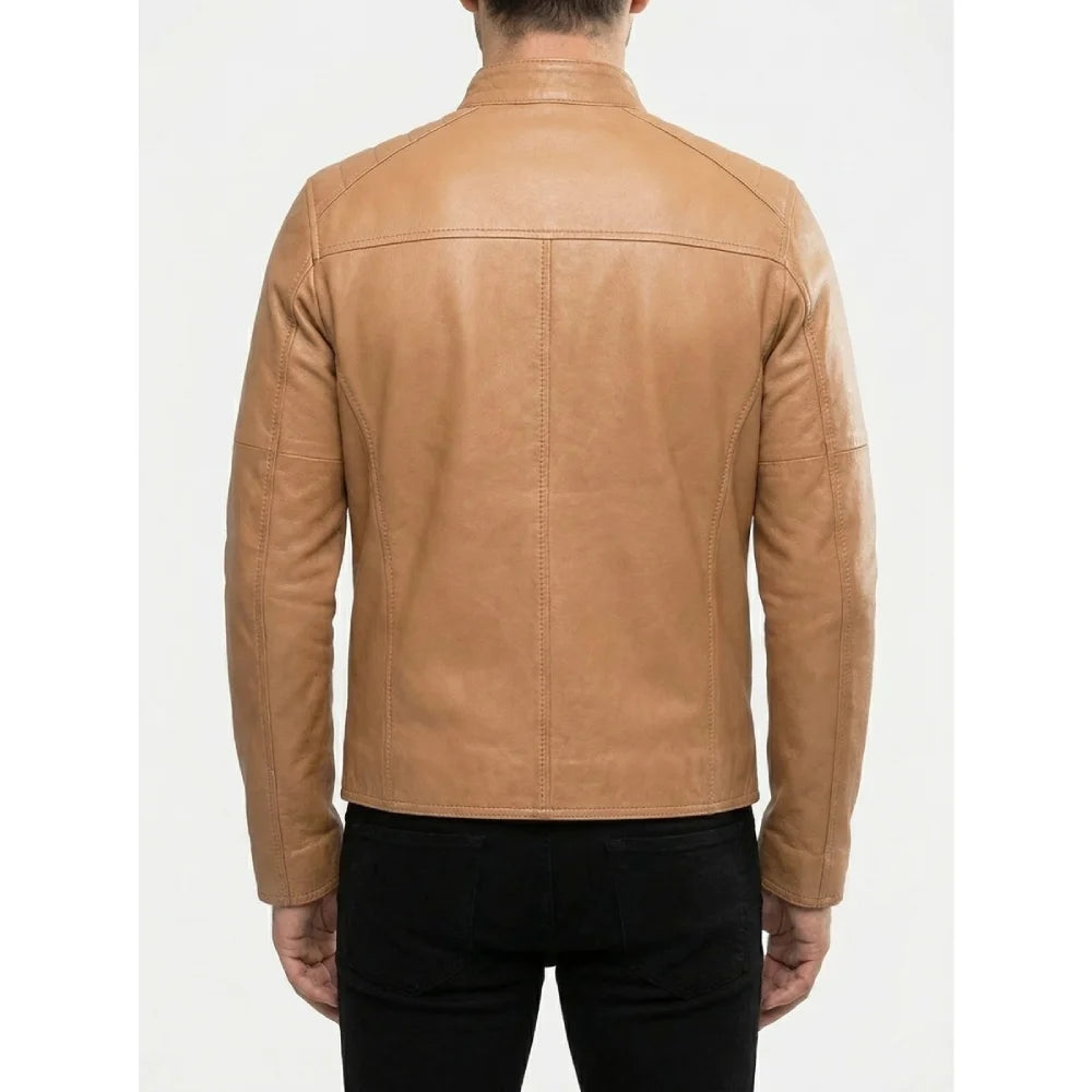 Get tan brown leather jacket for men