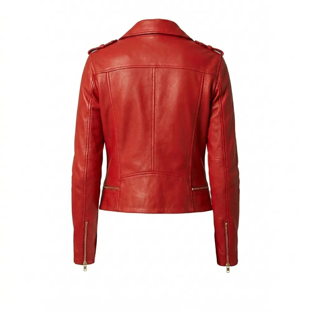 Get women red motorcycle jacket online