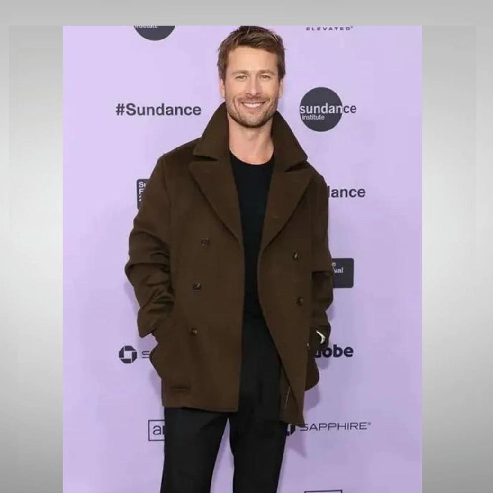 Glen Powell Hit Man Green Peacoat