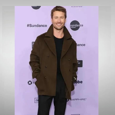 Glen Powell Hit Man Green Peacoat