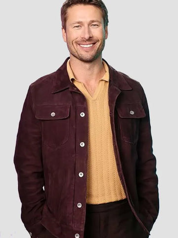 Glen Powell Hit Man 2024 Maroon Jacket