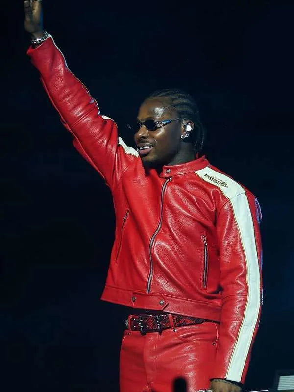 Asake Red Moto Leather Jacket