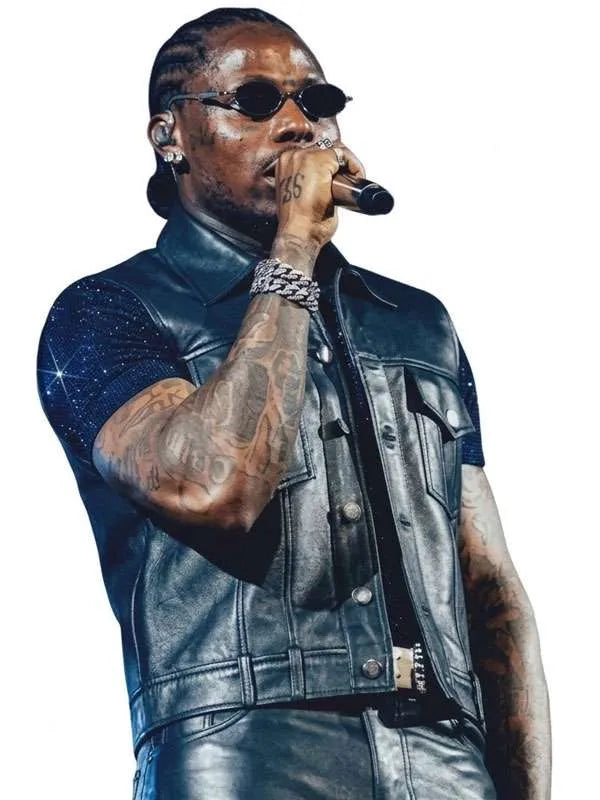 God We Trust Tour Asake Black Leather Vest