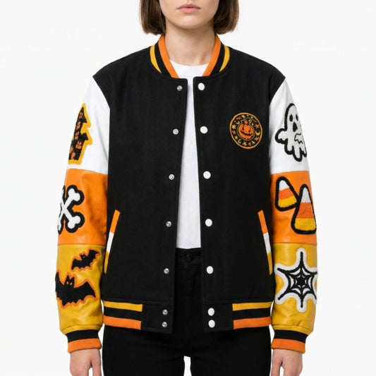 Halloween Boo Patches Varsity Jacket