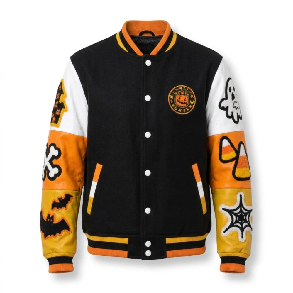 Halloween Boo Patches Varsity Jacket
