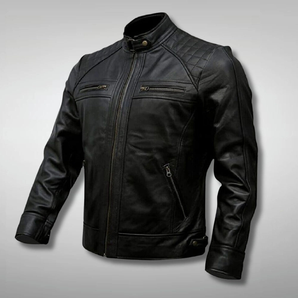 Mens Black Quilted Biker Jacket