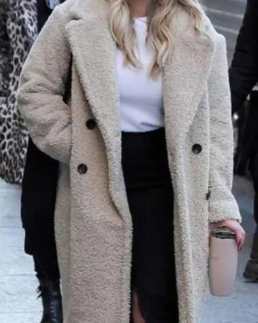 Hilary Duff Beige Sherpa Coat