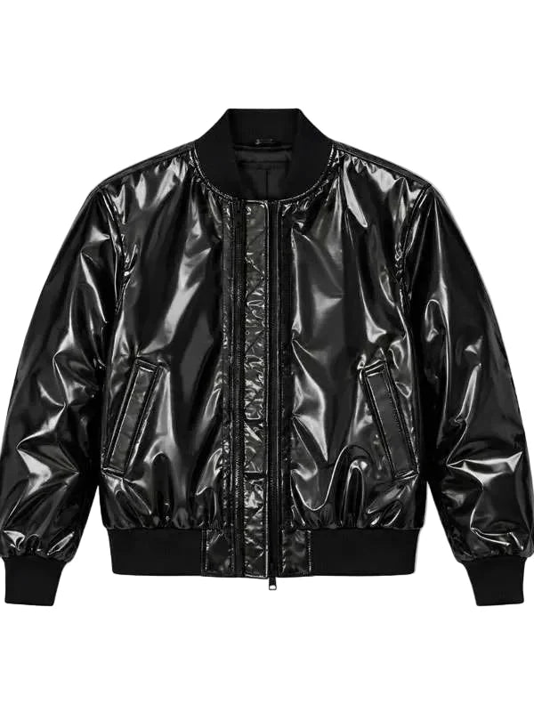 Travis Scott Black Leather Bomber Jacket