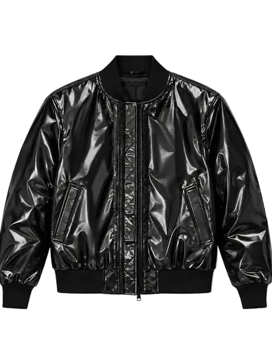 Travis Scott Black Leather Bomber Jacket