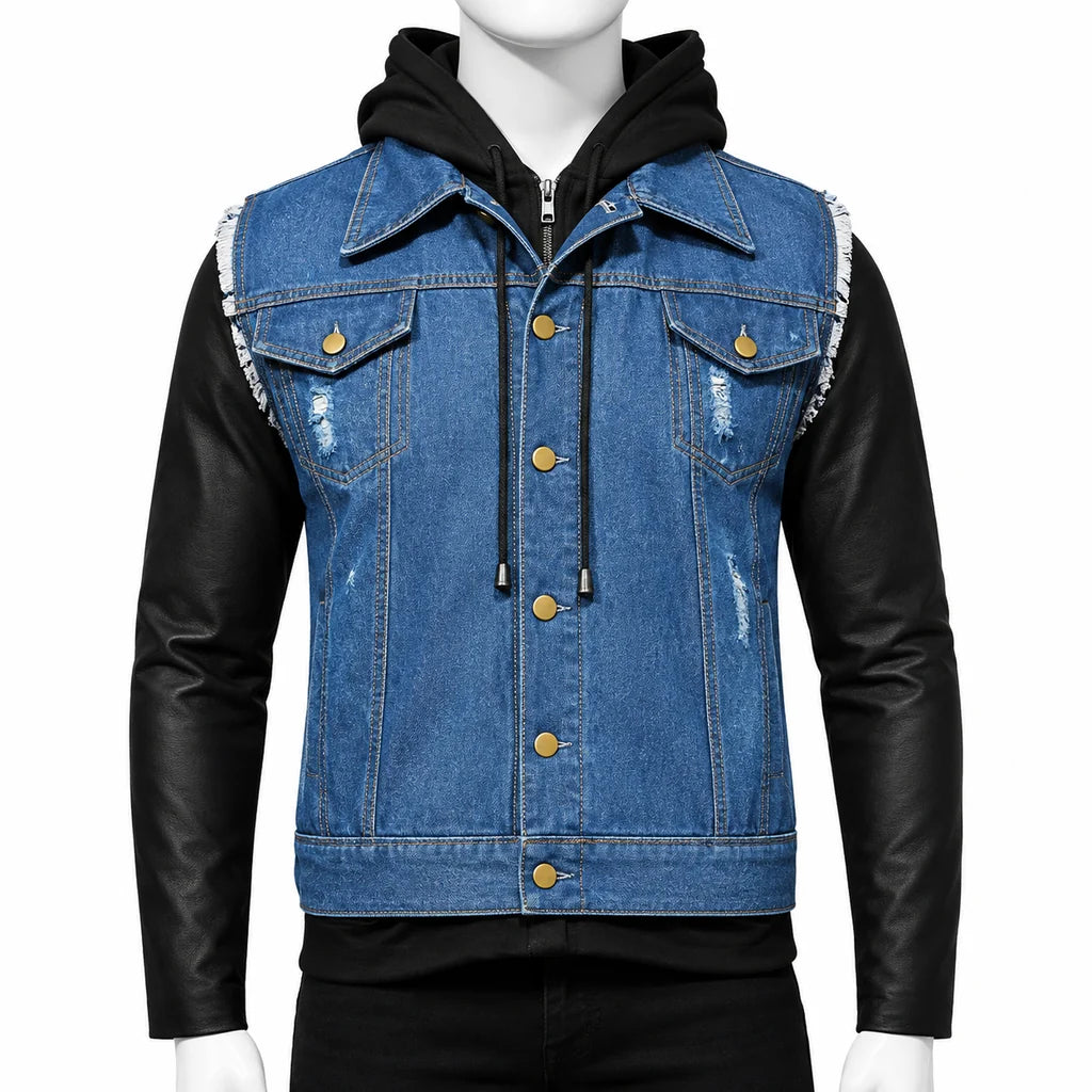 Men's Hooded Blue Denim Jacket